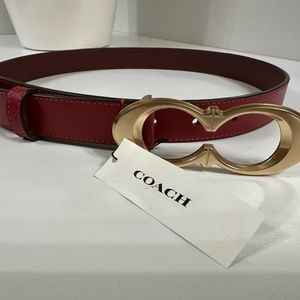 NWT $128 Brand New COACH Signature Buckle Belt, 25 Mm Red Size Small